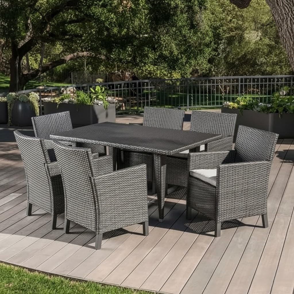 LOCCUS 7 Piece Patio Furniture Dining Set, Rattan Dining Table and Chairs Set, Conversation Set Outdoor Dining Set for Garden, Balcony, Poolside, Backyard, (Dark Brown Wicker)-image-12