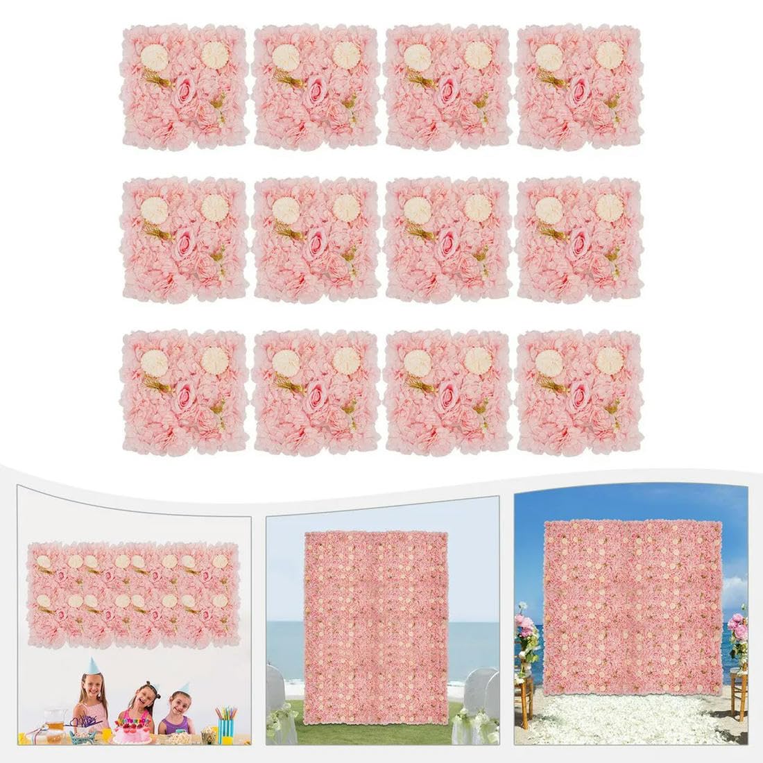12 Piezas de Panel de Pared de Flores Artificiales Fondo de Pared de Flores de Seda Rosa para Boda