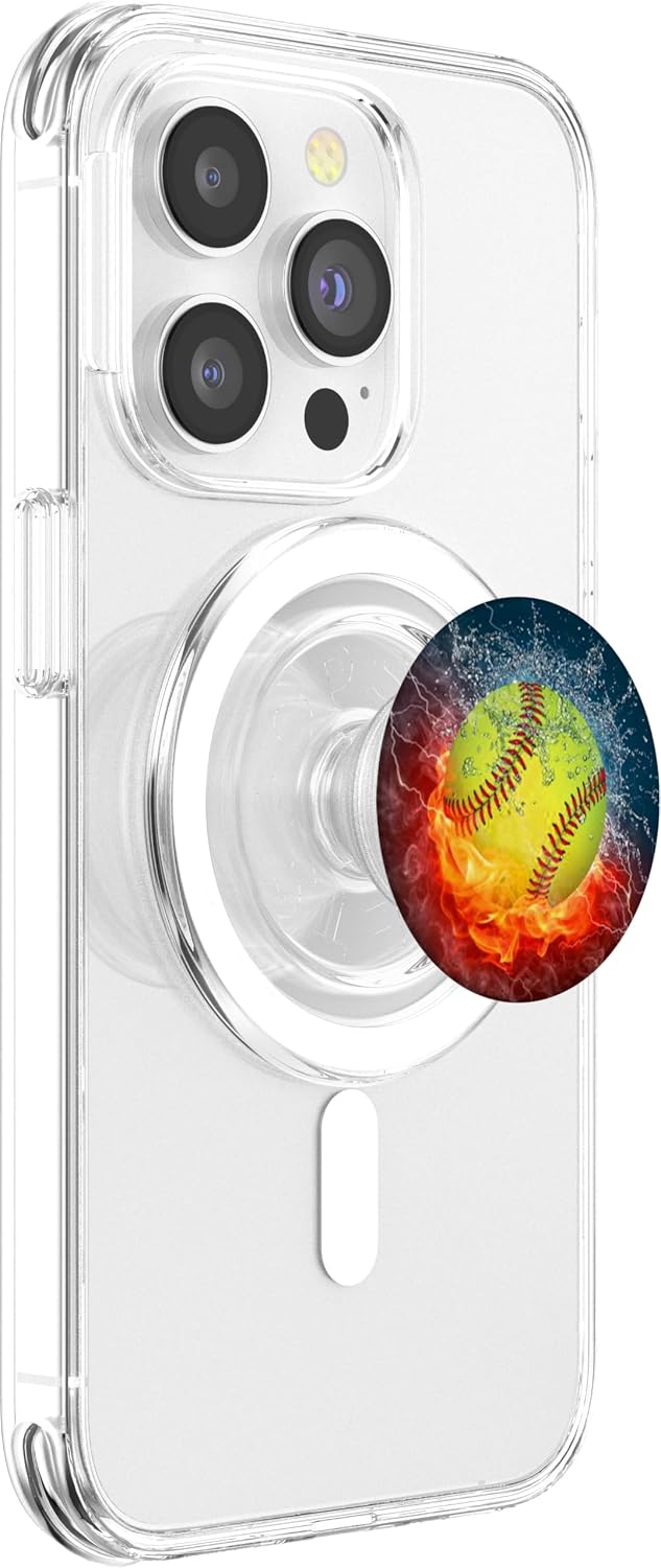 Cool Softball Fire and Ice Player Gift Design For Girls Team PopSockets PopGrip for MagSafe