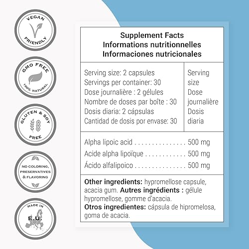 Miniatura 4 de Supersmart - Ácido alfa lipoico 500 mg por día - Antioxidante universal de alta potencia - Suplemento ALA | Sin OMG y sin gluten - 60 cápsulas
