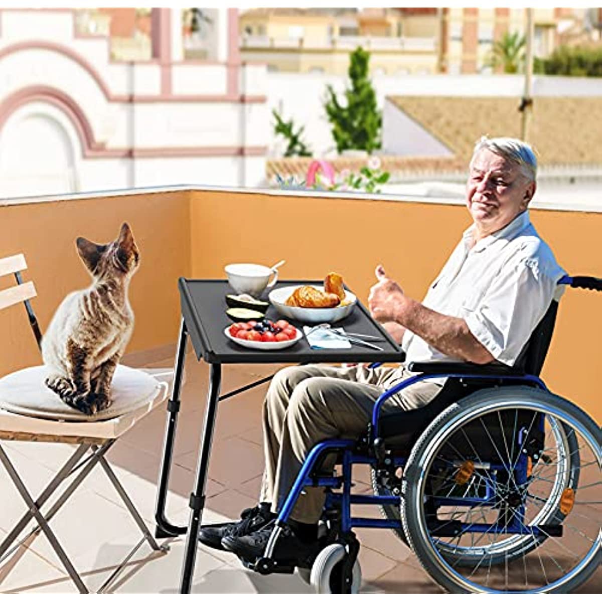 Modern Side Table Adjustable Tv Tray Table Folding Tv Dinner Tray On Bed Sofa Comfortable Folding Table with 6 Height 3 Tilt Angle Adjustments End Tables