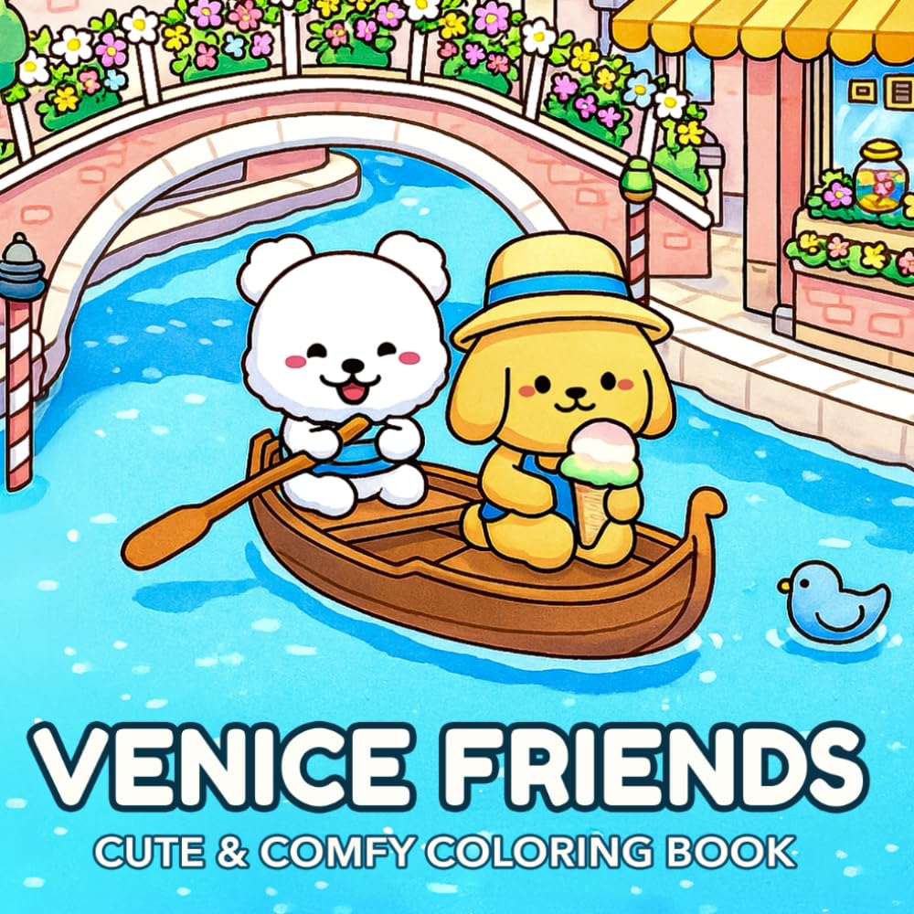 Venice Friends - Cute & Comfy Coloring Book: A Relaxing Animal Coloring Book For Adults And Teens With A Fluffy Poodle And A Charming Dog (Comfy & Easy Designs)