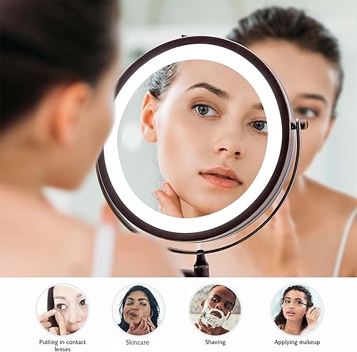 Vista 48 de Ovente serie MFW70 - Espejo de maquillaje con luz LED para montaje en pared Níquel cepillado