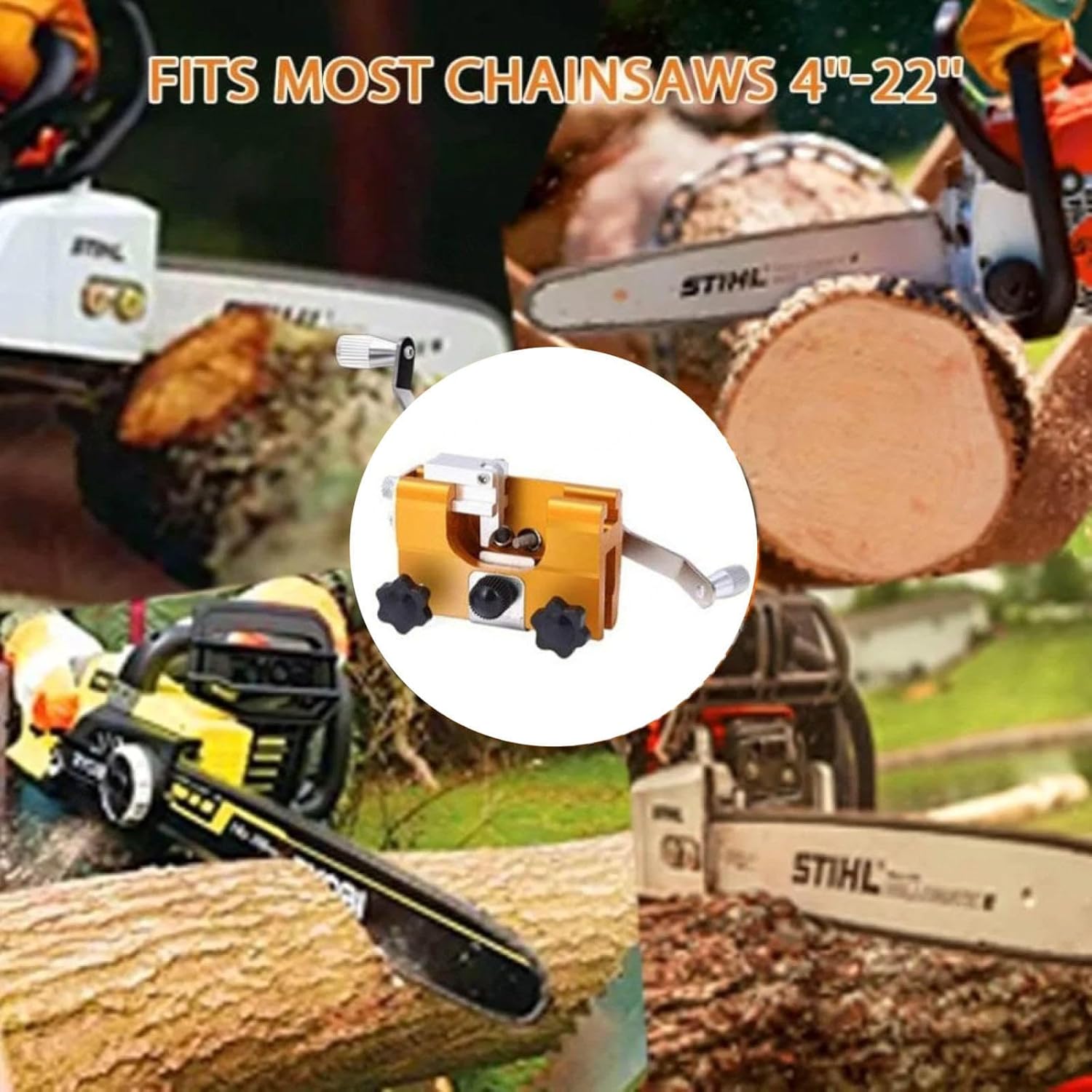 Chainsaw Sharpener Jig Bits Chain Saw Sharpening Kits Portable Chain Saw Sharpener Hand-Crank Sharpener 3 Grinding Heads for All Kinds of Chain Saws Shaperener
