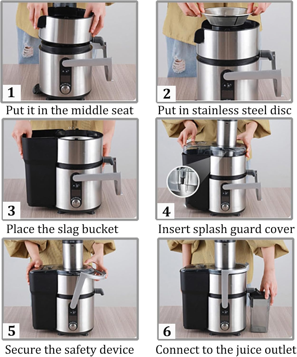 Industrial Juicer, 1250W High-Speed Juicer, Stainless Steel Juicer, Centrifugal Juicer, Juice and Pulp Separation, 5-Speed Adjustable, Suitable for Beverage Shop Kitchens
