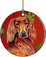 Vista 25 de Caroline's Treasures Dachshund copos de nieve rojos y verdes, adorno de cerámica de Navidad para colgar en el árbol de Navidad, decoración
