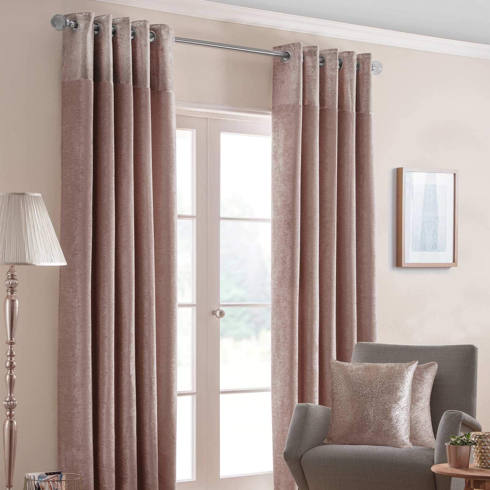 HOMESCAPES Blush Pink Curtains 229 x 183cm (90 x 72”) ”Nova Soft Chenille Modern Shimmer Curtain Pair Heavy Weight Eyelet Curtains