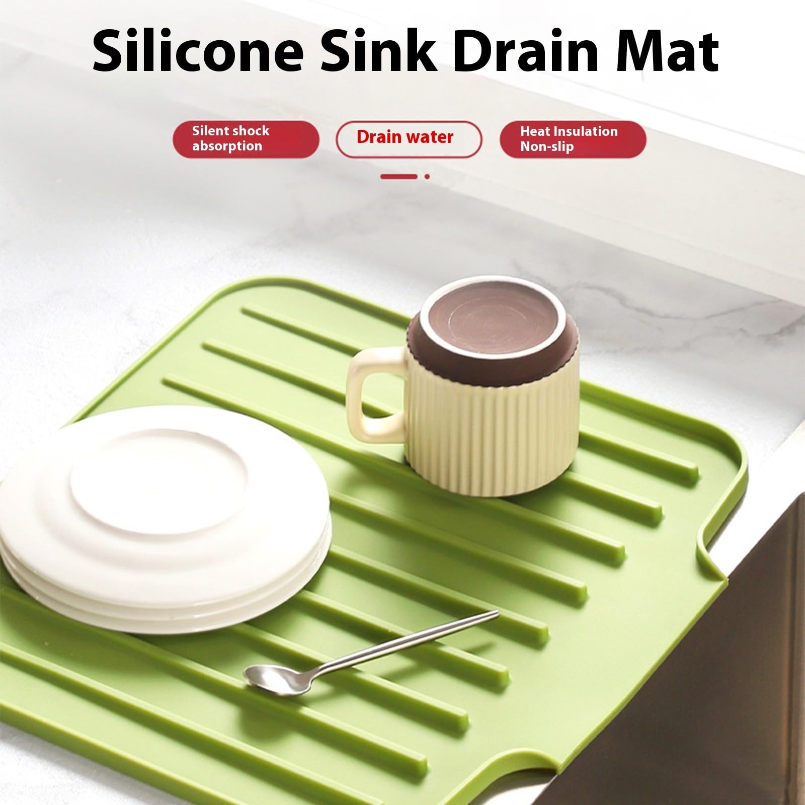 Tapis égouttoir antidérapant en silicone pour évier de cuisine – Tapis de séchage flexible et facile à nettoyer pour vaisselle sanitaire protecteur de comptoir non toxique résistant à la chaleur