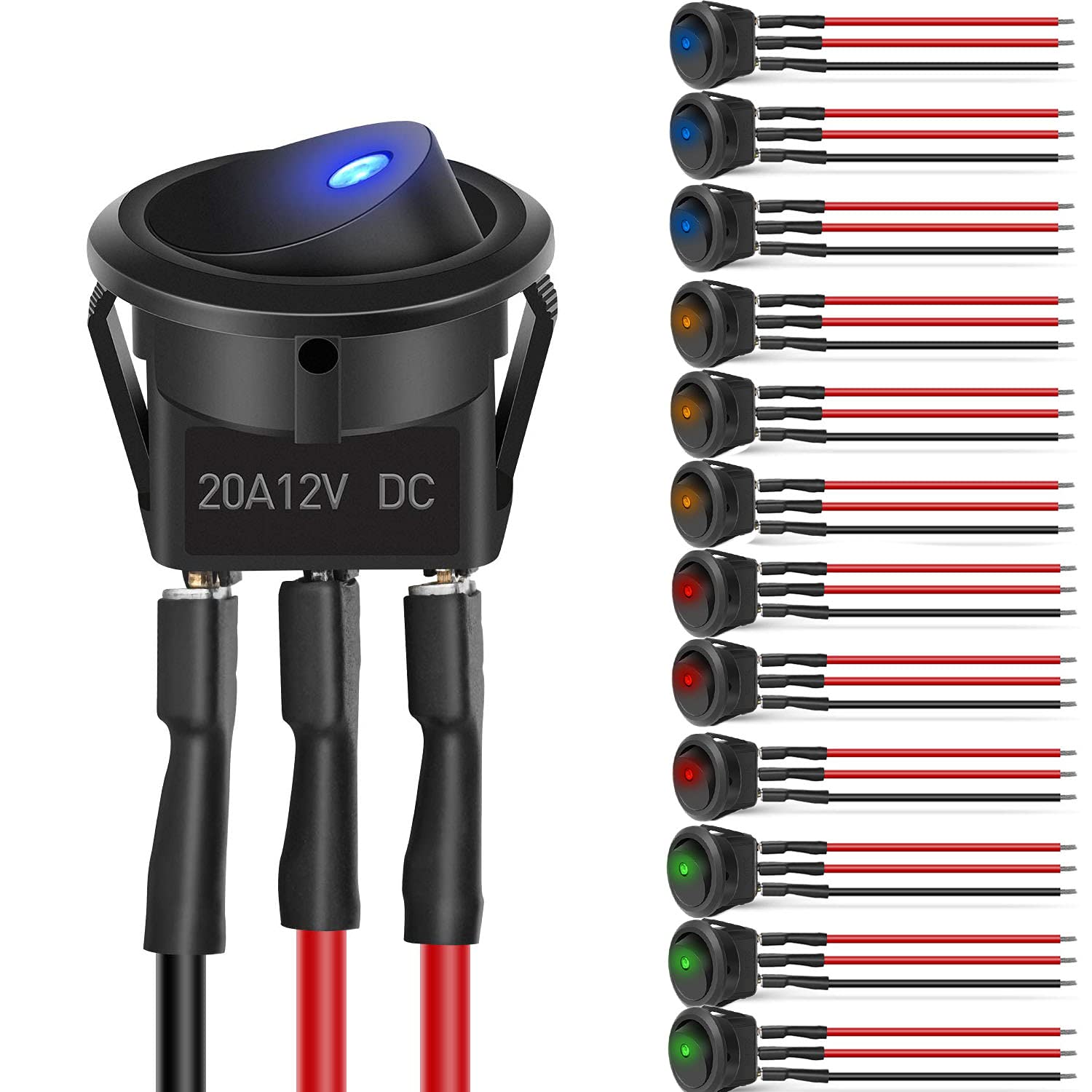 VISSQH Mini Wippschalter Schwarz 2-polig - 12V Kippschalter Für Auto, Boot & Motorräder