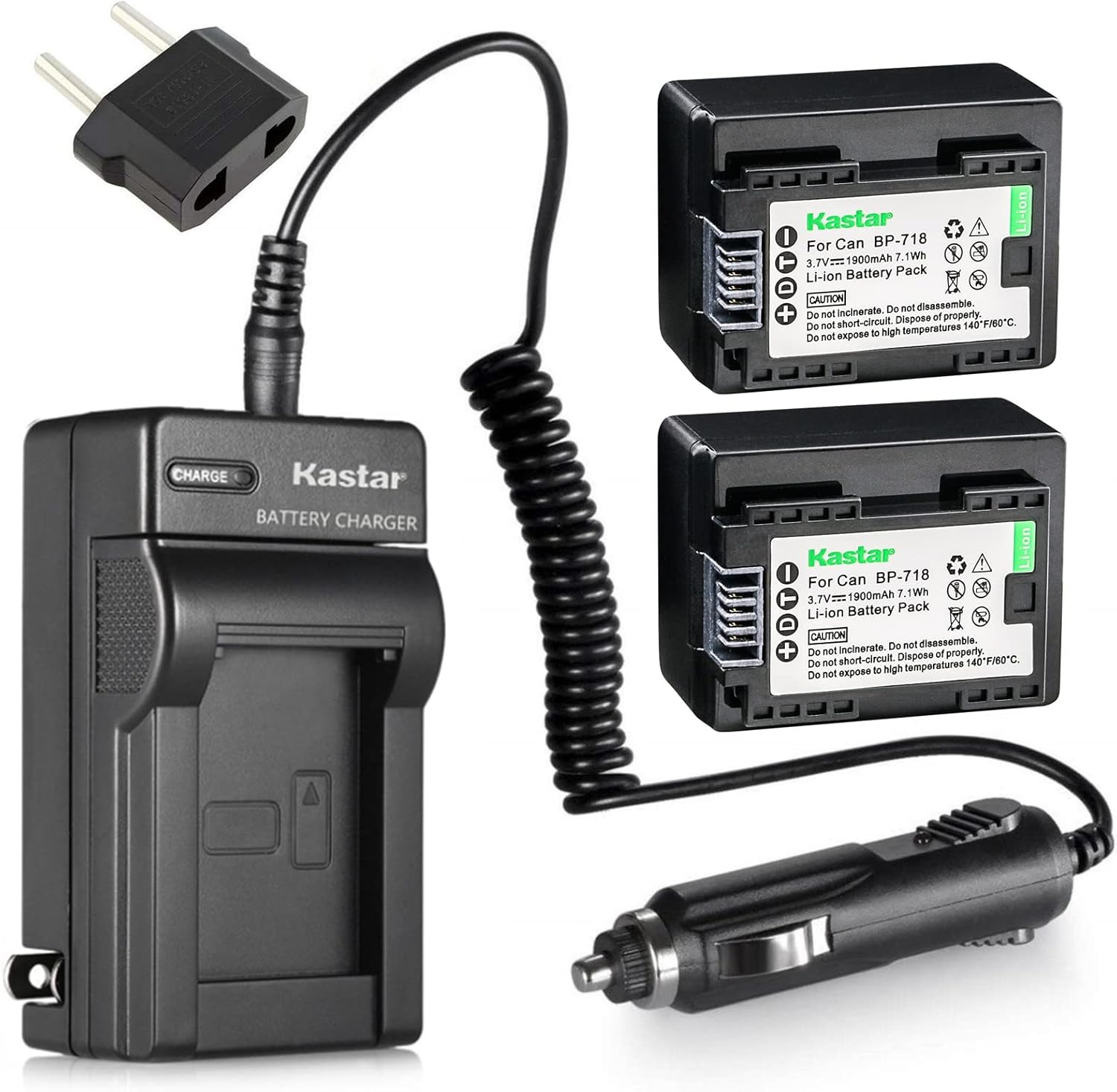 Kastar Battery 2-Pack and Charger for Canon BP-718 BP-727BP-709 CG-700 and VIXIA HF M50 HF M52 HF M500 HF R30 HF R32 HF R40 HF R42 HF R50 HF R52 HF R60 HF R62 HF R300 HF R400 HF R500 HF R600