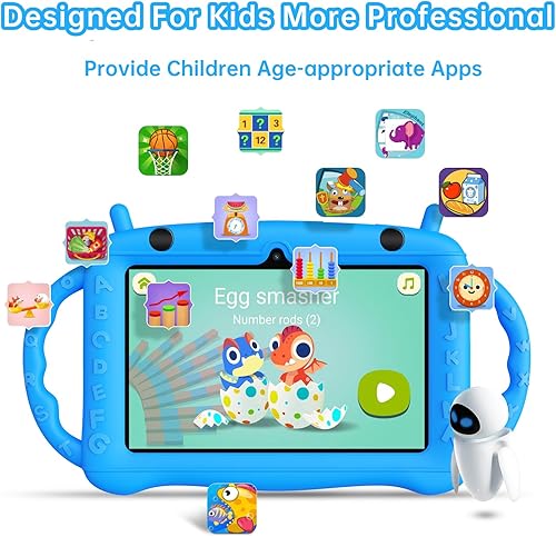Miniatura 2 de Semeakoko Tablet de 7 pulgadas para niños de 2 a 10 años, tableta de aprendizaje educativo Android 12 con funda a prueba de golpes, 2 GB de RAM+32