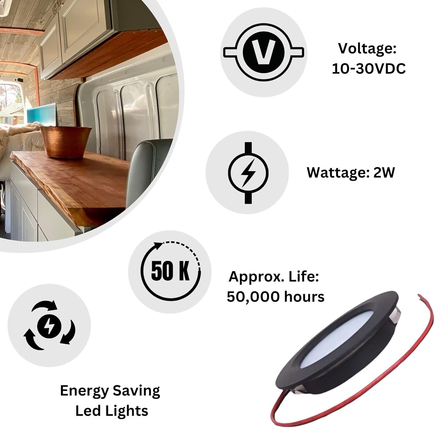 MARVIX 4 x RV LED Interior Lights 12V 24V Spotlights ¬– Black Recessed Dimmable Downlights - 3000k Warm White Super Bright Lighting Fixture for Motorhome, Campervan, Caravan or Boat