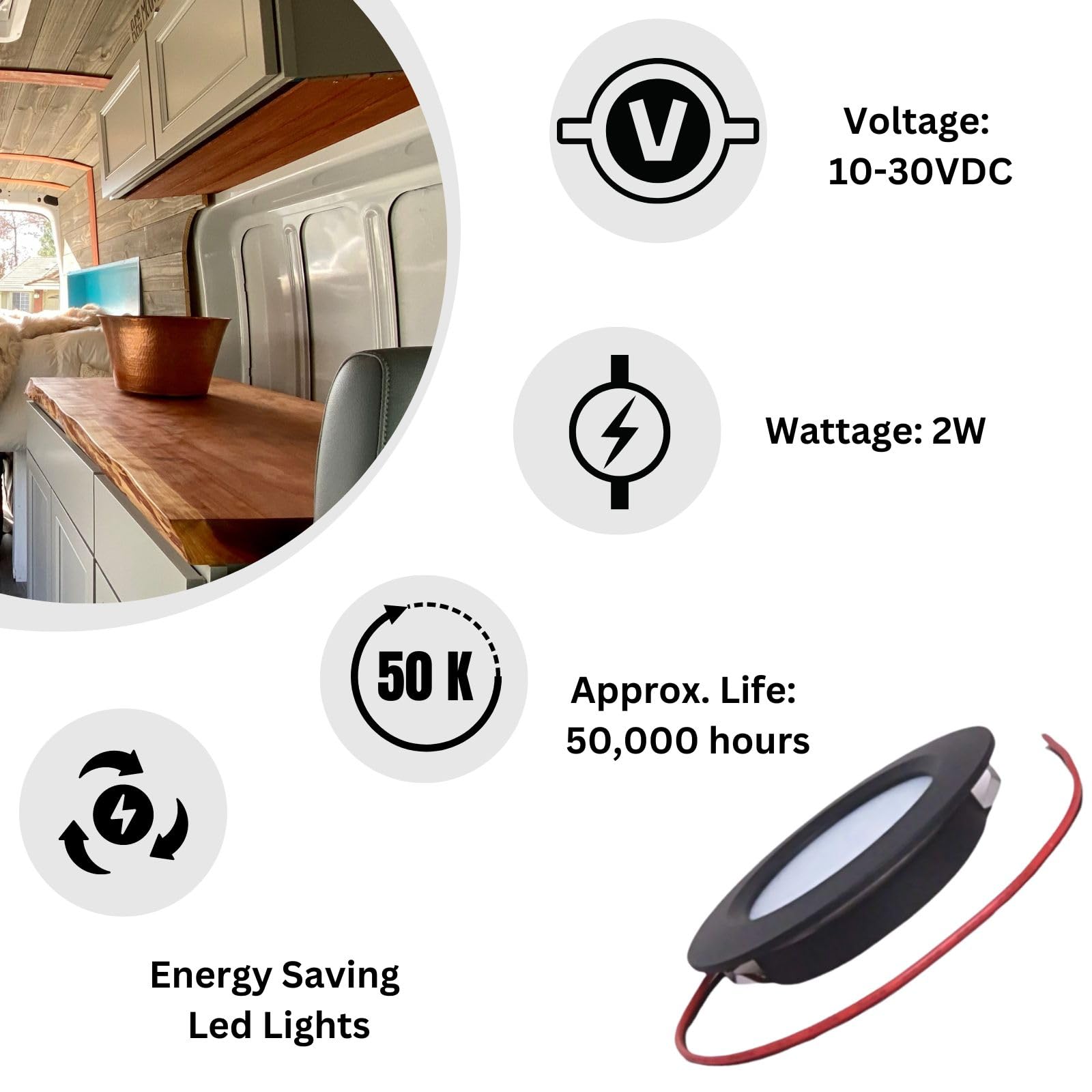 MARVIX Schwarze LED-Spot-Leuchten 12 V 24 V, dimmbar, Einbaustrahler für Wohnmobil, Wohnwagen, Campingbus und Bootsbeleuchtung (Warmweiß, 3000 K) - 6er-Pack