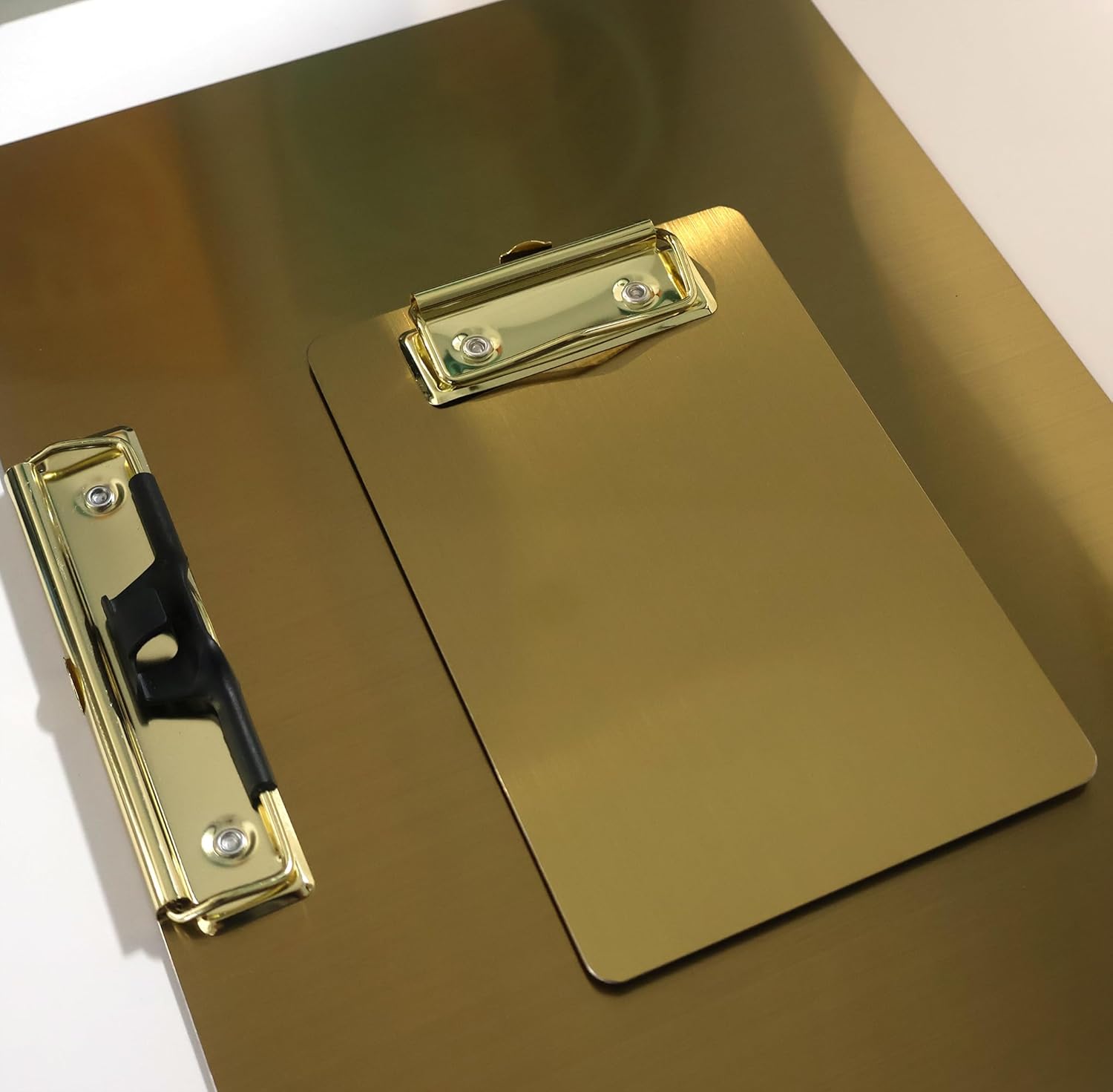 Stainless Steel Magnetic Side Clip Clipboards,Gold Clipboard 8.5×11 with Pen Holder,Horizontal Metal Clip Board with Low Profile Clip (9.2"x12.5" Landscape)