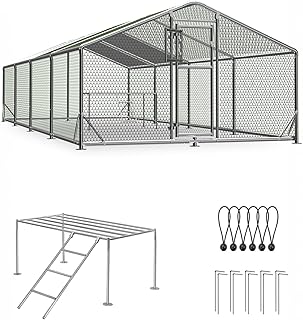 Large Metal Chicken Coop, 9.8x26.2x6.4FT Walk in Chicken Coop, Double Door Chicken Runs with Perch Climbing Device and Waterproof & UV Resistance Cover, for Backyard Poultry and Pet Farming