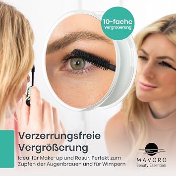 Mavoro 23 cm Magnifying Mirror with 3 Strong Suction Cups 10x Magnification Portable Travel Makeup & Cosmetic Mirror (10X)