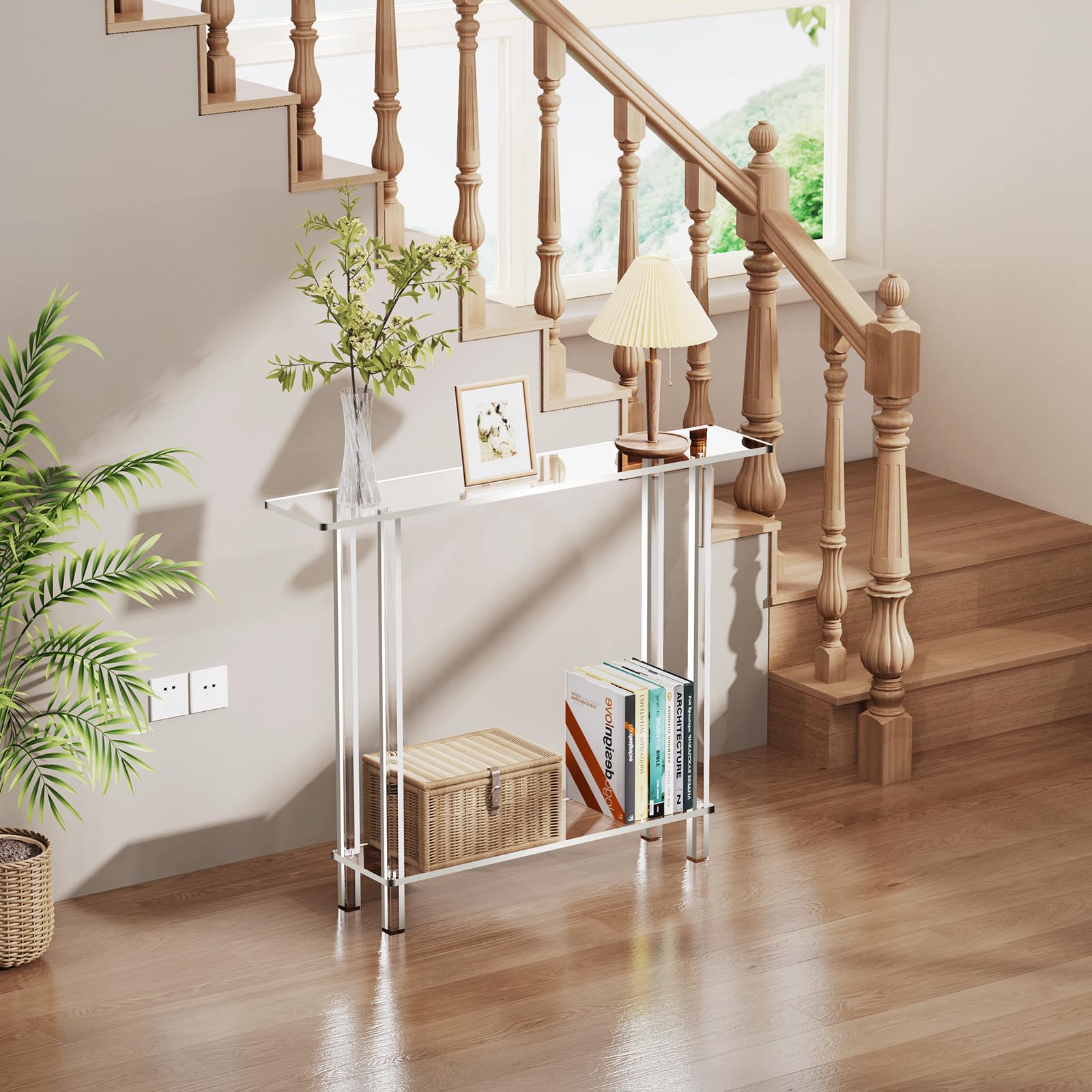 Tavolo Consolle in Acrilico Trasparente, 2 Ripiani, 20 x 100 x 80 cm, Ingresso Consolle per Corridoio, Soggiorno, Camera da Letto (Clear)