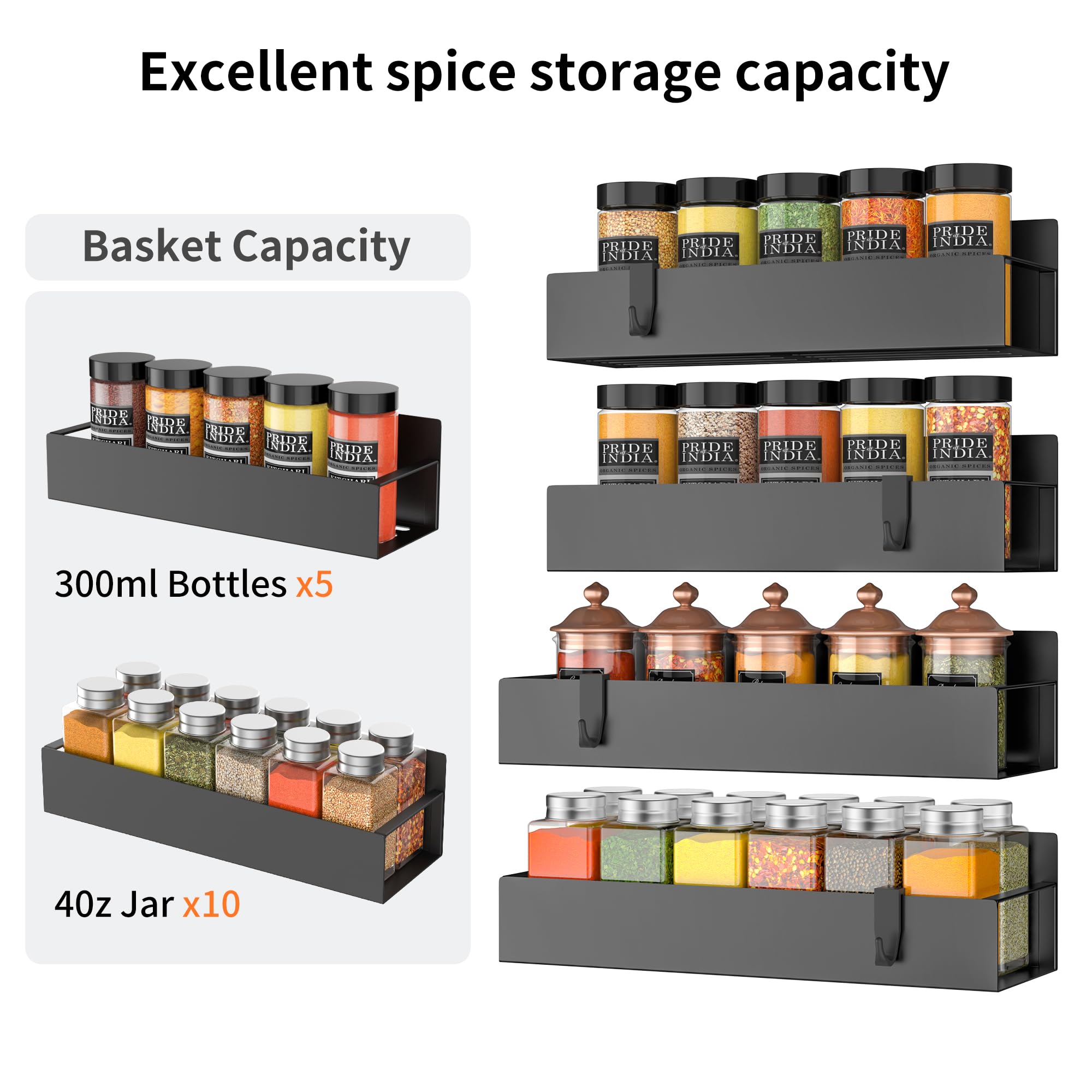 Especiero Magnetizado De 4 Piezas De Capacidad Extragrande