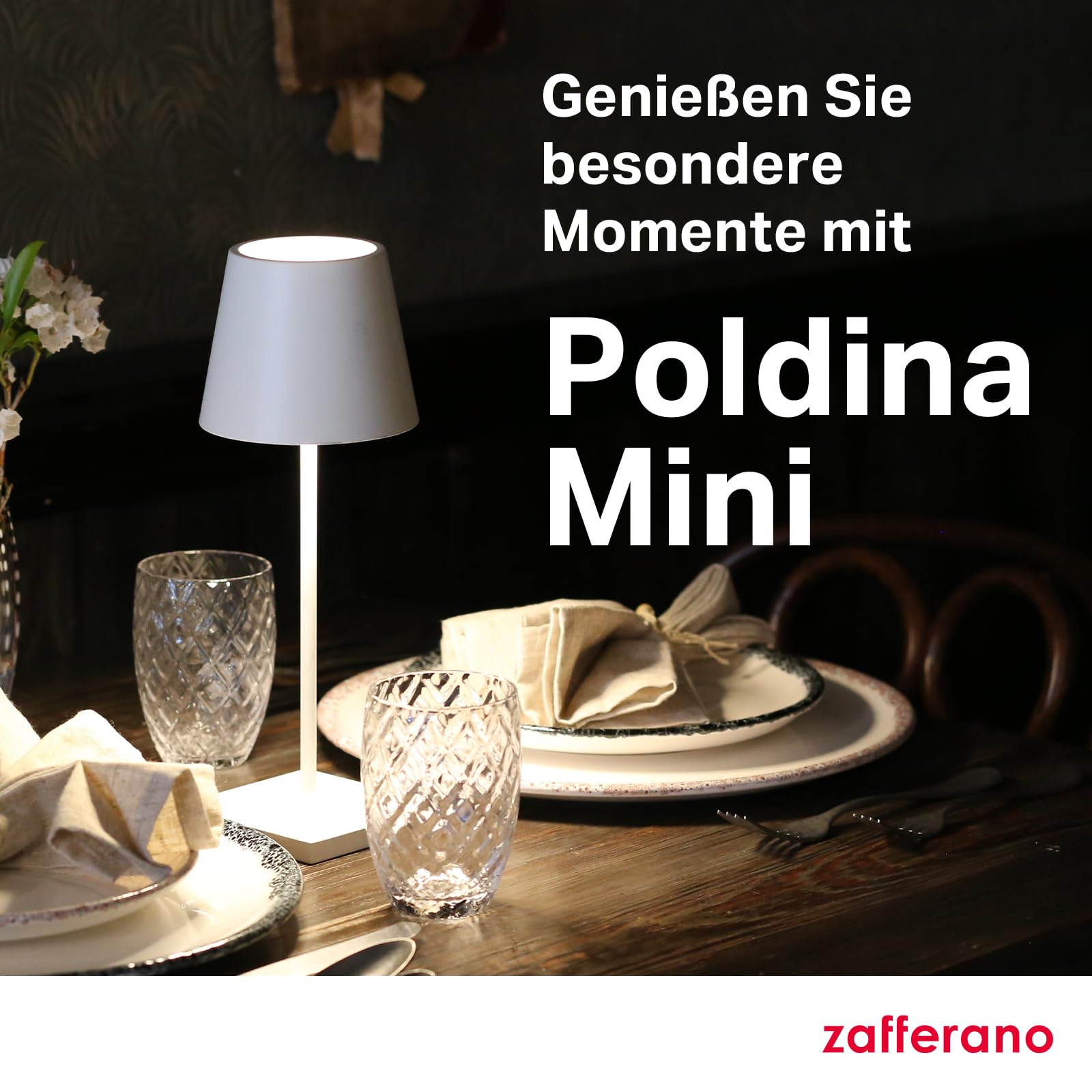 Zafferano, Poldina Pro Mini Lampe, Kabellose, Wiederaufladbare Tischlampe mit Touch Control, Auch für den Außenbereich Geeignet, Dimmer, 2200-3000 K, Höhe 30 cm, Farbe Dunkelgrau