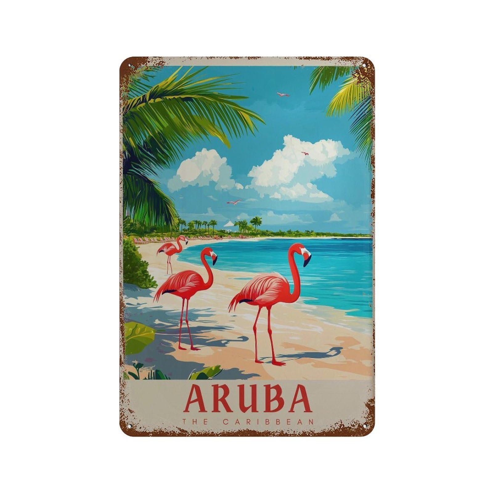 xiaoxiaoshen Aruba Travel Caribbean Flamingo Wall Decor Art Metal Tin Poster Modern Home Decor Art Home Bar Shop Decorations Vintage Sign 30x20cm