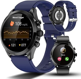 OUSTOUY Bluetooth Fashion Smartwatch Men Women,2023 New Blood Glucose Monitoring Smartwatch Non-Invasive Sugar Test Smart Watch Ecg Blood Pressure Blood Oxygen Monitoring,Fitness Tracker(Color:A)