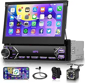 Tela sensível ao toque retrátil com Bluetooth de 17,8 cm com tela sensível ao toque, 1 Din Mirror Link/FM/EQ USB/Tipo-C/AUX SWC, receptor de áudio automotivo Driauto MP5, reprodutor multimídia com