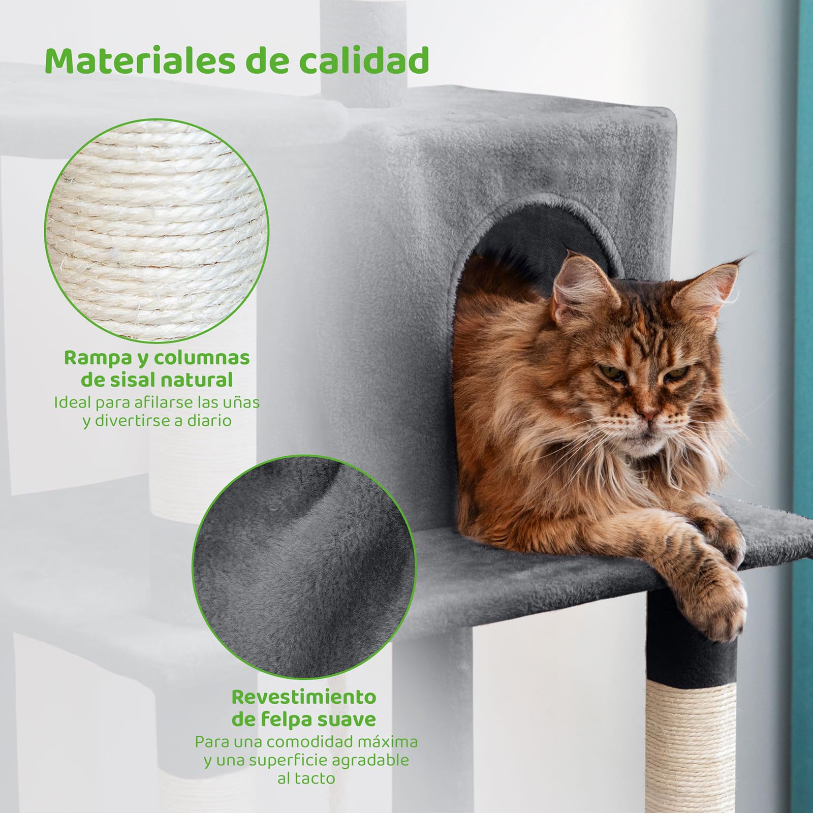 Árbol de Gato XL, rascador para Gato, Percha, nicho, Hamaca, Pelota, columnas de sisal, Peluche, Altura 160 cm, Gris Oscuro, garantía de 5 años