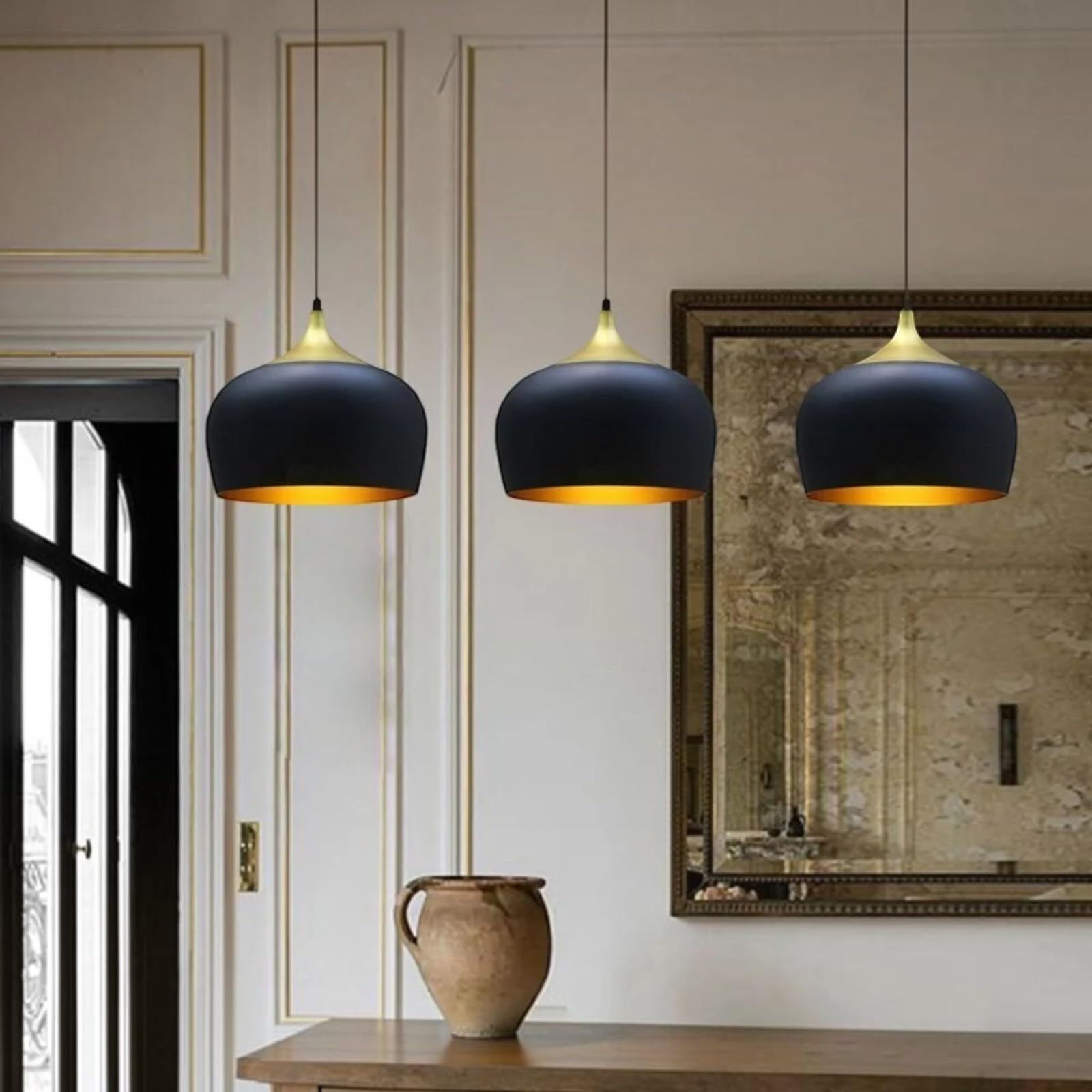 bamyum Lot de 3 Suspension Luminaire Moderne en Metal, Lustre Salle à Manger Ronde de 30 cm, Lustre Cuisine E27 en Métal, Plafonnier, Lampe pour Chambre, Salon, Couloir, Noir