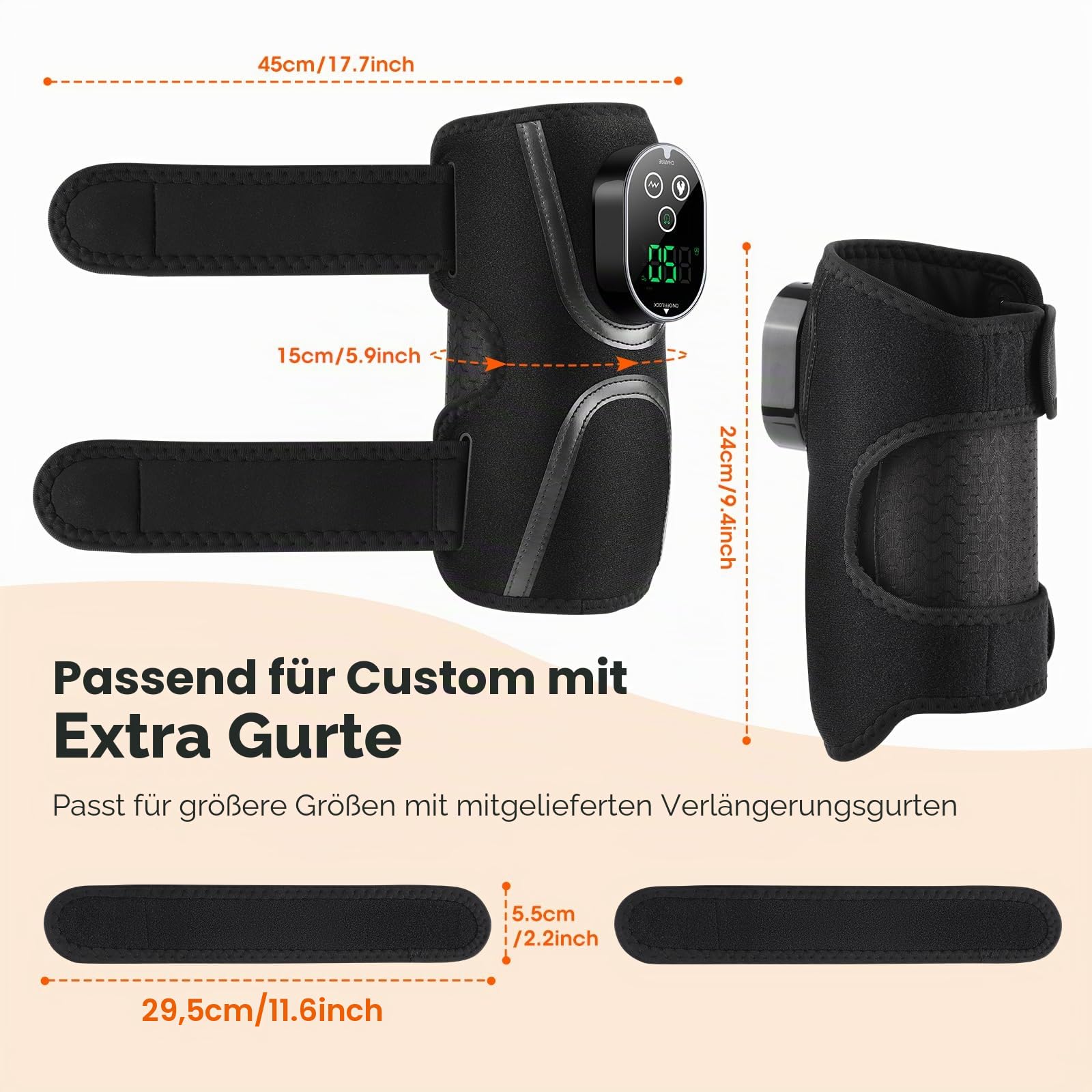 Kabelloses Ellenbogen-Heizkissen Mit Vibrationsmassage, Beheizte Ellenbogenbandage Mit Touchscreen-Steuerung, 5 Wärmestufen, 3 Vibrationsmodi, 3 Timer-Einstellungen, Integrierter 3000mAh-Akku