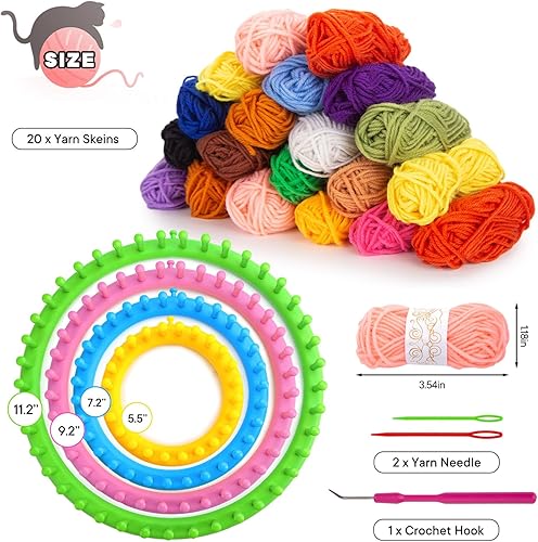 Miniatura 2 de VGOODALL 27PCS Round Knitting Loom Kit, Circular Loom Set with Hook Needles 20 Colorful Yarns Knitting Supplies for Hat Scarf Shawl Sweater Sock,