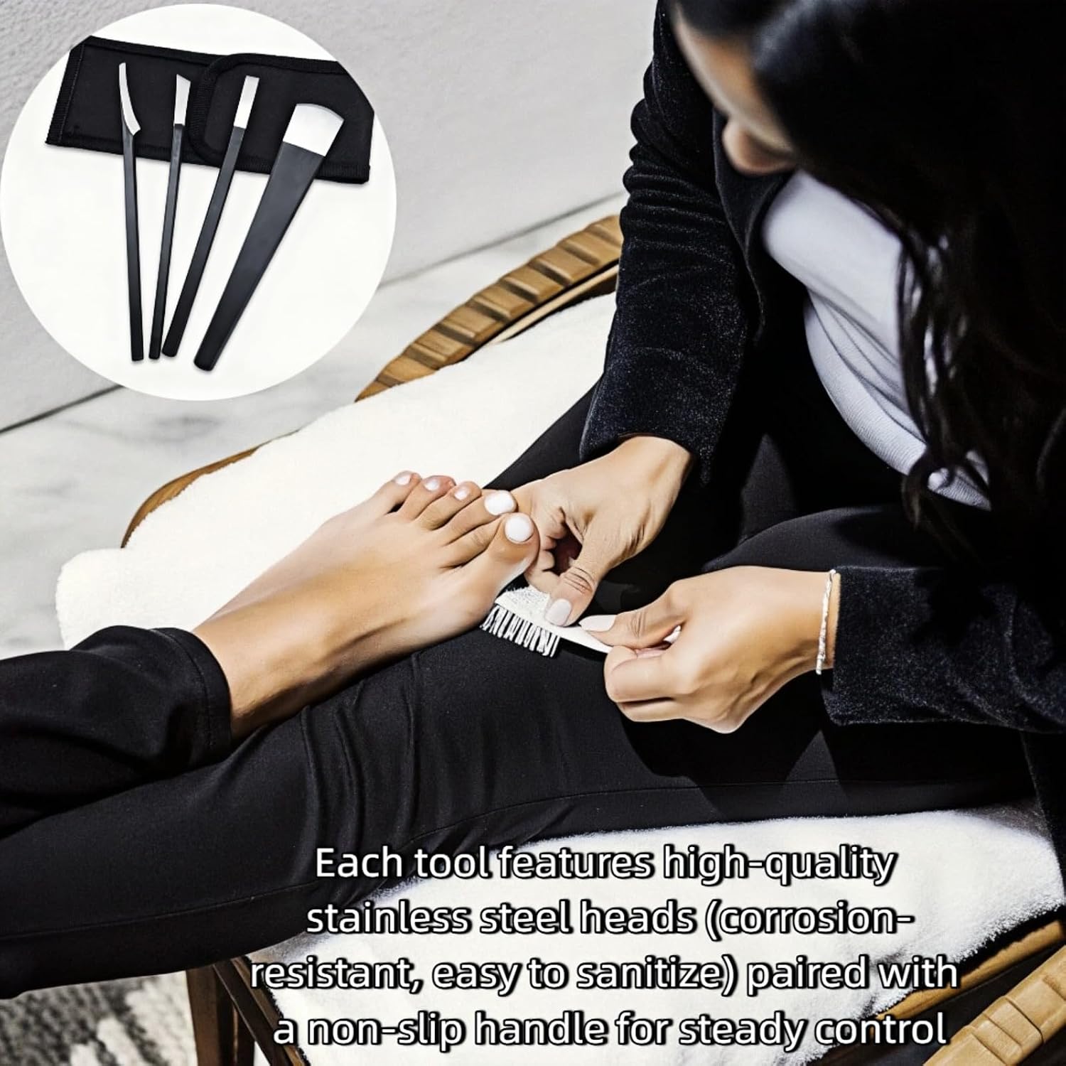 4PCS Pedicure Knife Set, Steel Ingrown Toenail Removal Kit, Pedicure Callus Shaver Tools, Professional Foot Scraper, Foot Remover, Foot File Rasp for Foot Care Dead Skin Corn 6.3" - Black