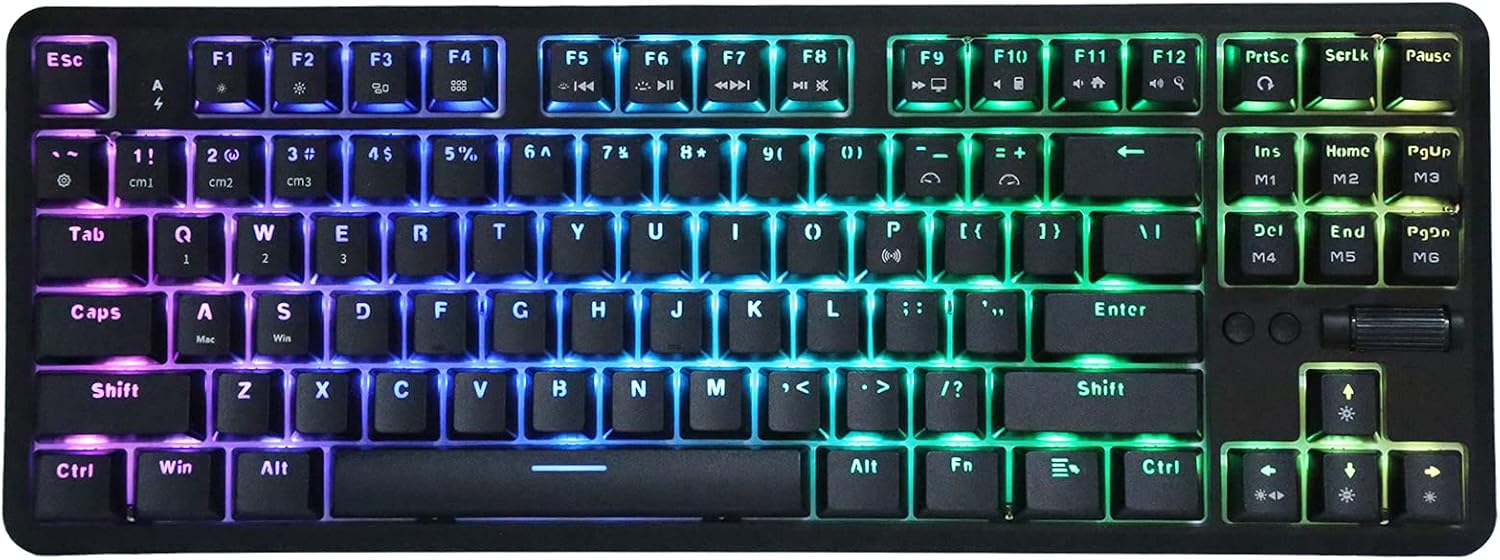 Top-down view of the Dpofirs K870T RGB Mechanical Gaming Keyboard with colorful backlighting.