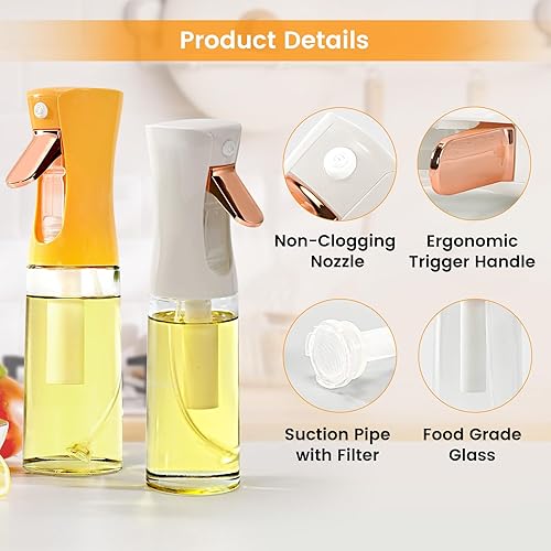 Miniatura 6 de Pulverizador de aceite para cocinar, pulverizador de aceite de oliva de 7.4 fl oz, botella de spray de aceite para freidora de aire, rociador de