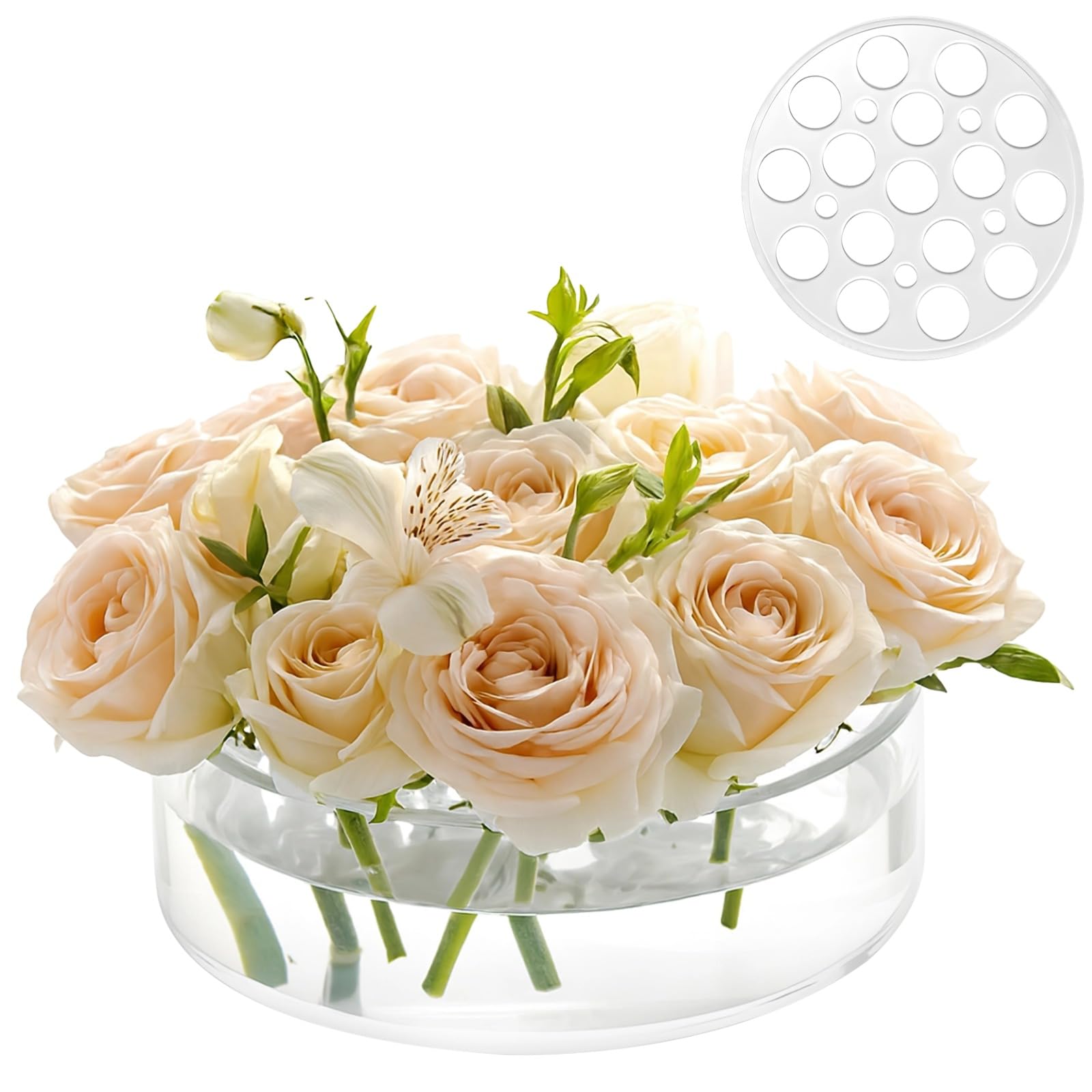 Packool Acrylic Centerpiece Vase, Low Profile Design, Clear Unbreakable Flower Holder with Detachable 21 Hole Grid, Ideal for Dining Table Decor, Home, and Event Floral Arrangements