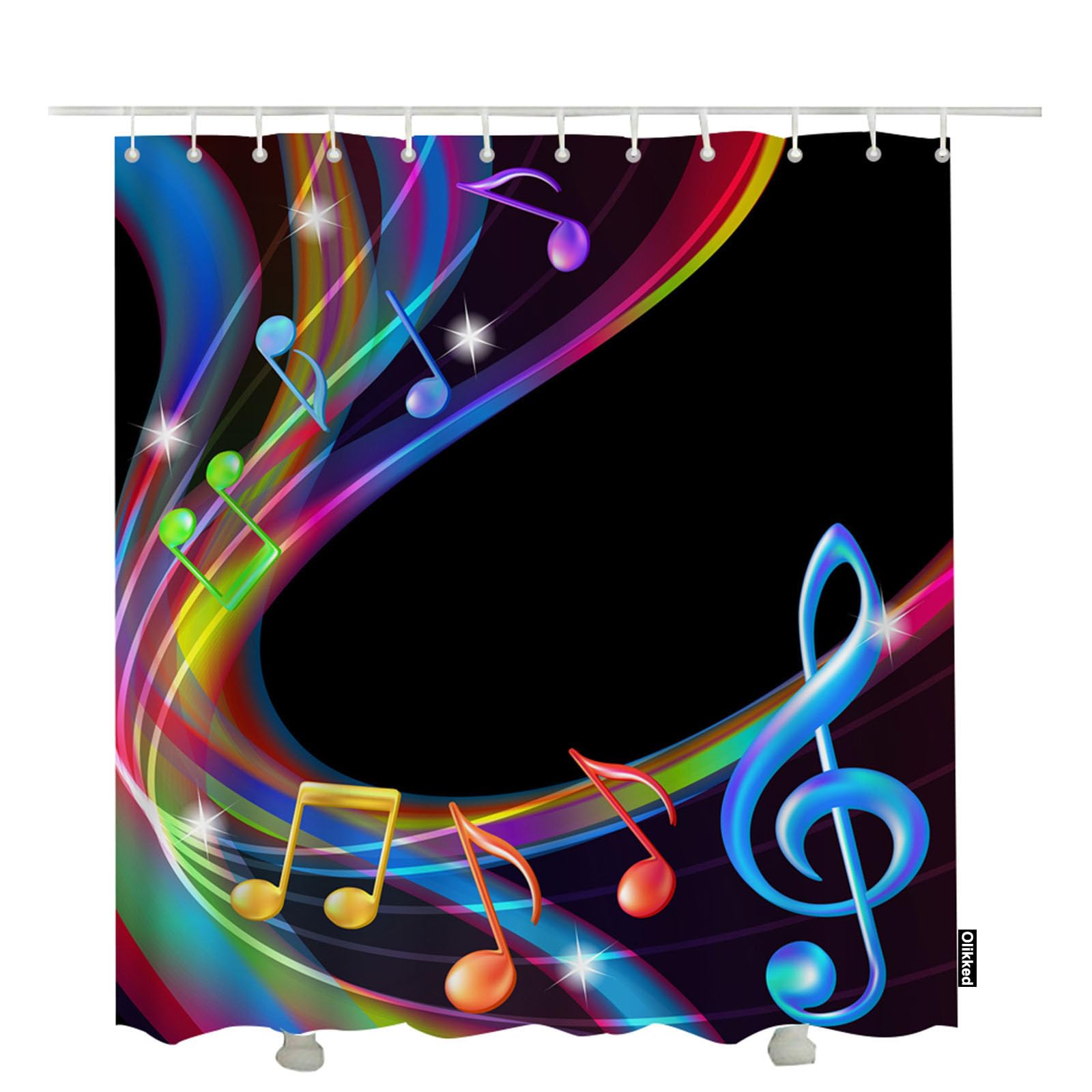 Olikked Music Shower Curtain Set Colorful Abstract Music Notes Modern Shower Curtain Home Decorative Waterproof Polyester Fabric Bathroom Accessories
