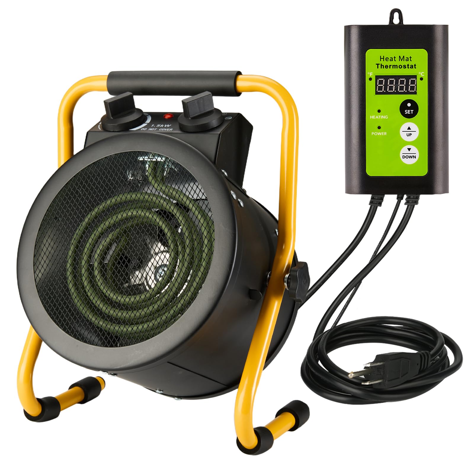 greenhouse heater with digital thermostat, 1500w electric outdoor heaters for patio, fast heating, overheat protection, dustproof design for grow tent, green house, flower room, black