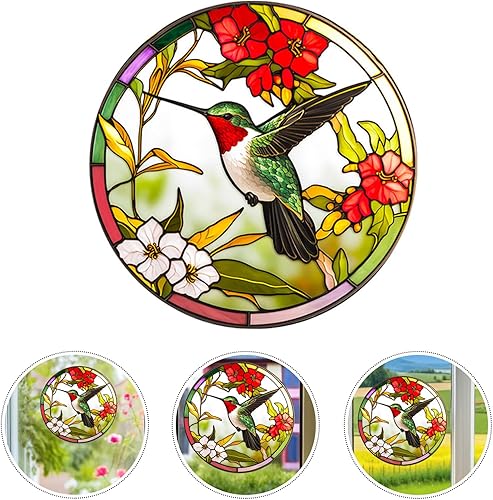 Miniatura 9 de VOSAREA Adhesivo para ventana de vitrales, diseños de colibríes y pájaros, calcomanías anticolisión, vinilo no adhesivo