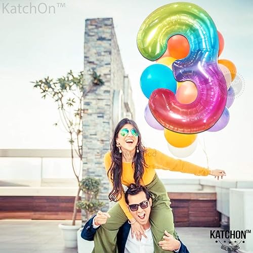 Miniatura 8 de KatchOn, Globo gigante de gelatina arcoíris número 3, 40 pulgadas, globo número 3 para decoraciones de tercer cumpleaños de niña, globos de tercer