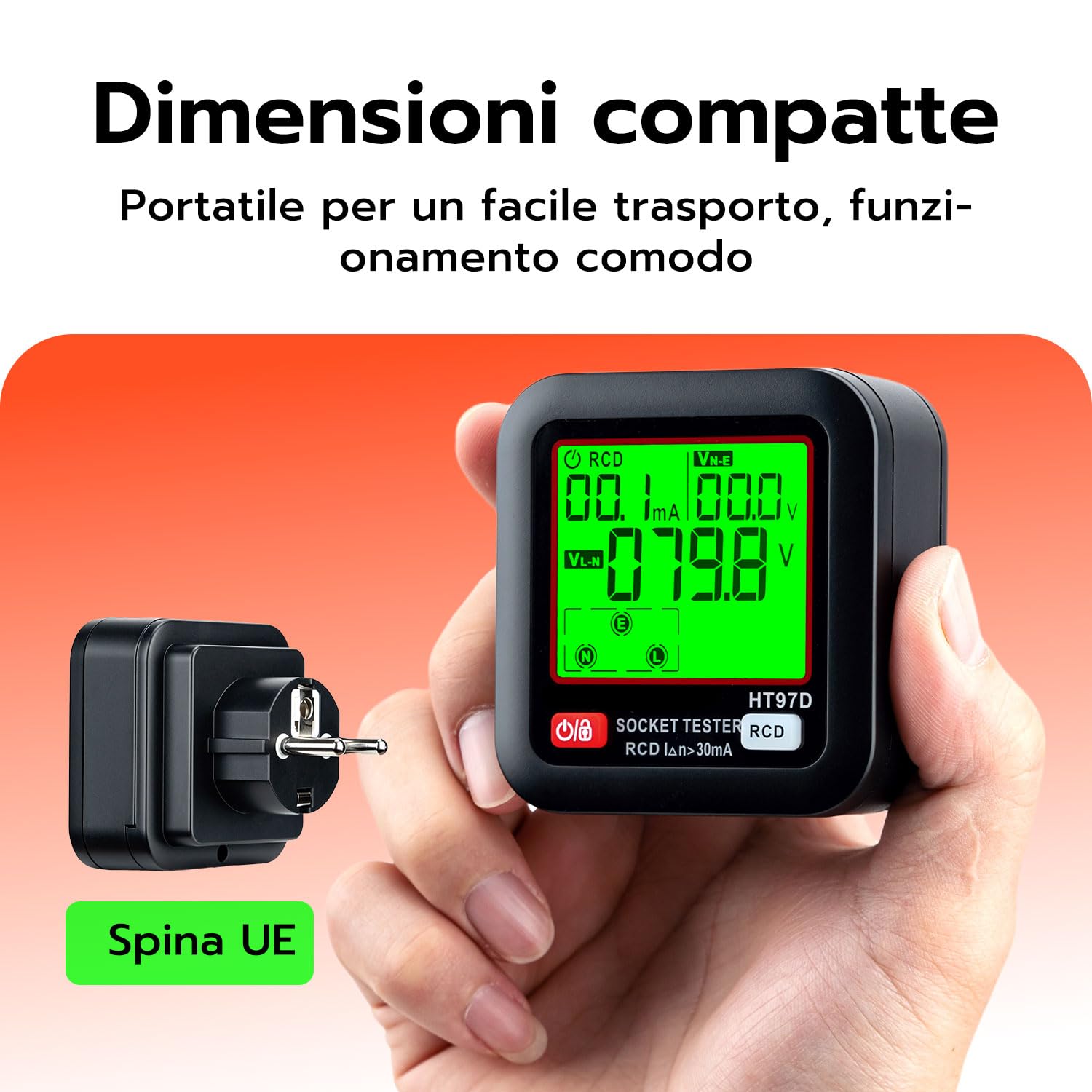 Wigearss Tester de Prese, Tester per Circuiti Elettrici con Test RCD e Display LCD, 6 Tipi di Diagnosi di Errore, Indicatore di Tensione di Dispersione e Corrente, Test FI, 30-260V/45-65Hz