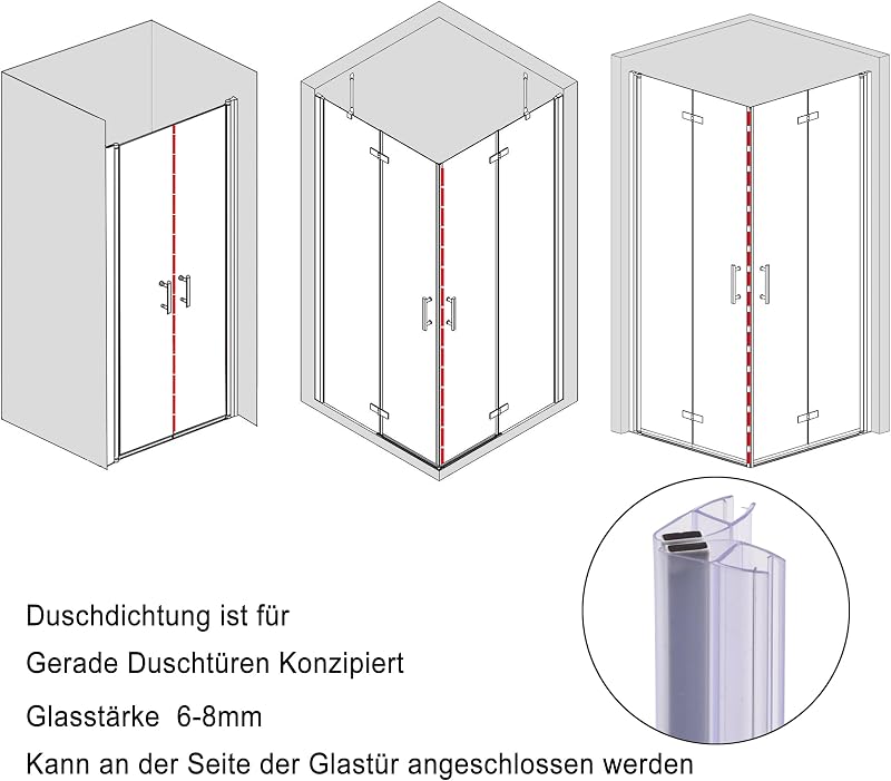 KOOBON Mágneses Zuhanykabin Tömítés 2db 100cm Üvegajtóhoz 6-8mm - 100cm Gerade für 6mm/ 7mm/ 8mm, 2 Sets (4 Pieces)