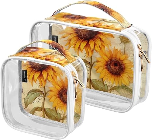 Miniatura 2 de Sunflowers Butterflies Letter Clear Toiletry Bag for Traveling,2 Pack Makeup Cosmetic Bag with Zipper,Travel Bag for Toiletries,Travel Essentials