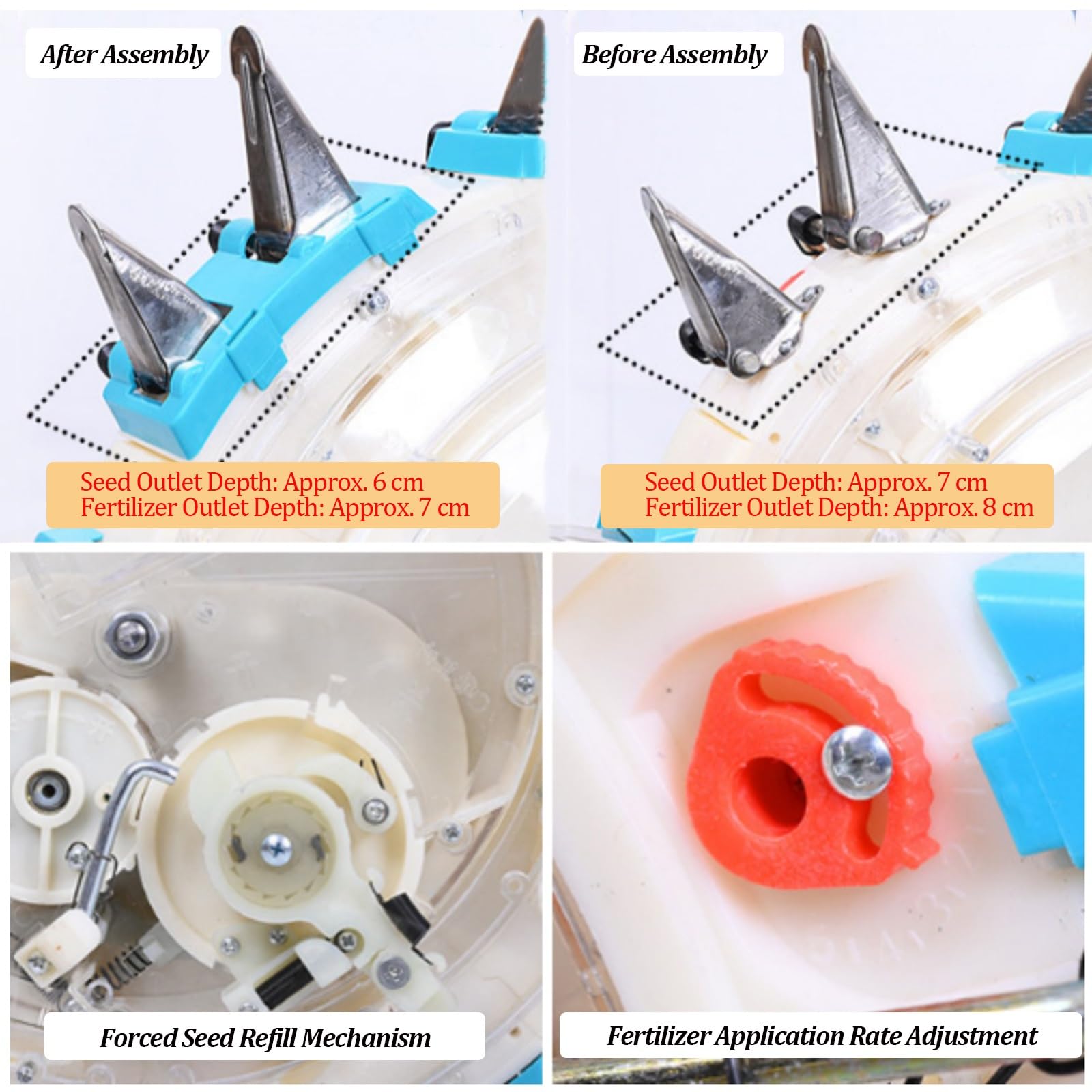 Seminatrice Manuale a Rullo, Piantatrice Portatile a Spinta per Mais, Soia e Arachidi – Macchina per Semina e Concimazione Simultanea – Seminatrice di Precisione da Giardino(4 Mouths)