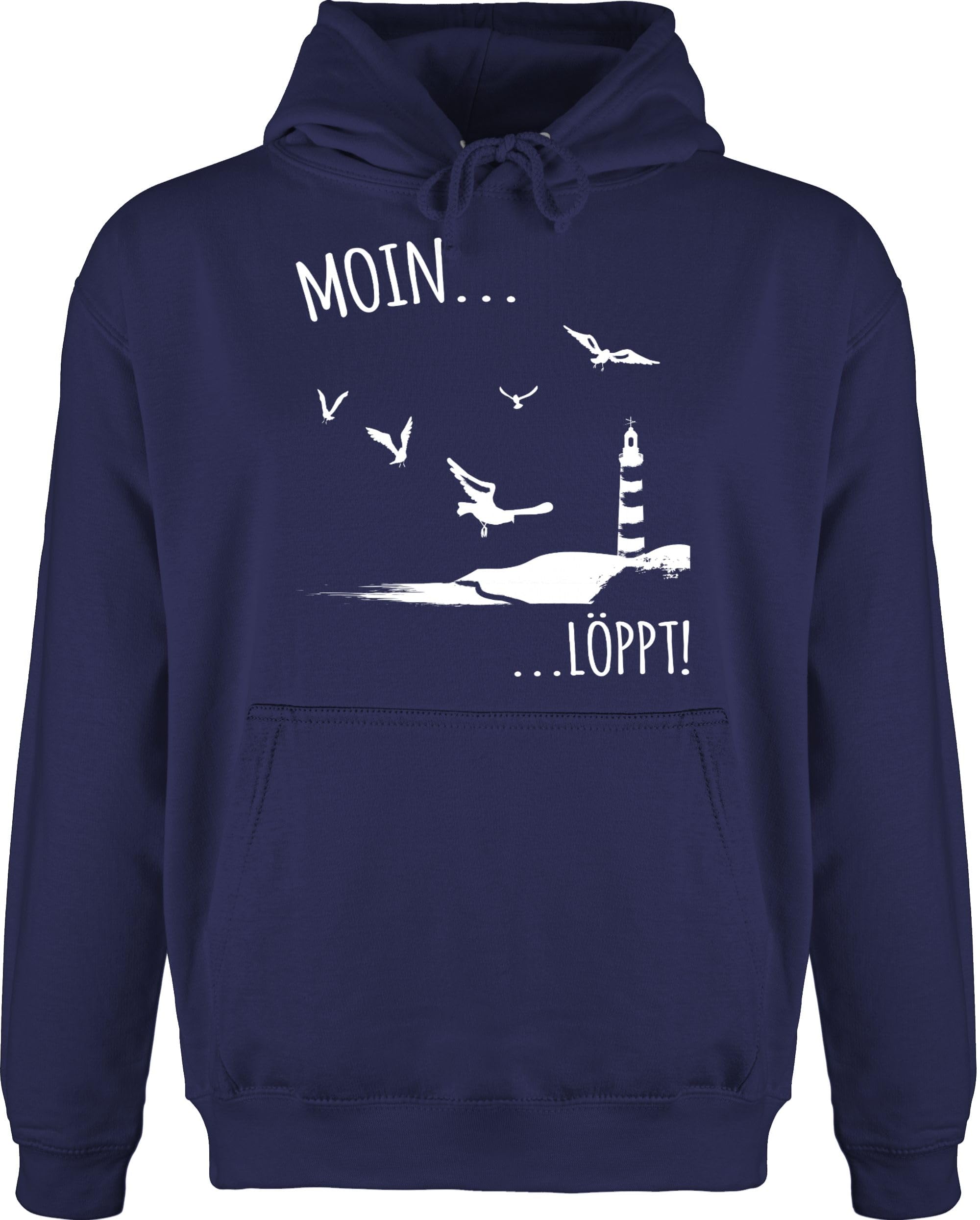 Hoodie Herren Pullover Männer - Sprüche Statement - Moin löppt I Meerliebe I Maritim I Leuchtturm Motiv Meer - 4XL - Navy Blau - mit aufschrift möwe fun-kapuzenpullover statements küste pulli