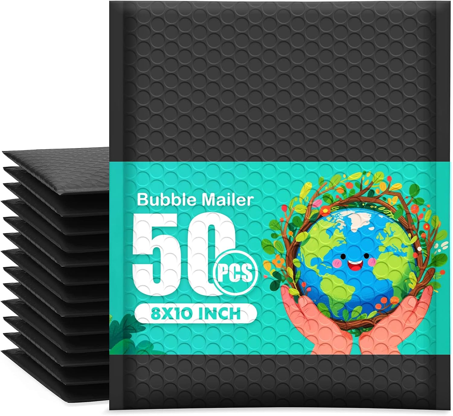 PowerKing Black Bubble Mailers 8x10 Inch Padded Envelopes 50 Pack, Self -Seal Waterproof Poly Bubble Shipping Bags for Mailing Jewelry, Makeup, Small Business