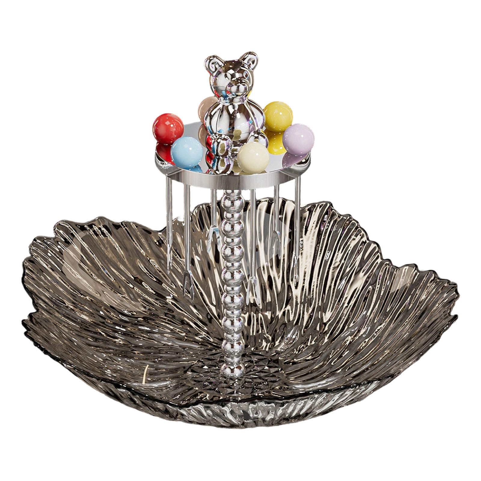 jiingekk Multifunctional Crystal Fruit Bowl Comes with 6 Stainless Forks for Dessert Fruits and Snacks Daily Serving with Stainless Forks