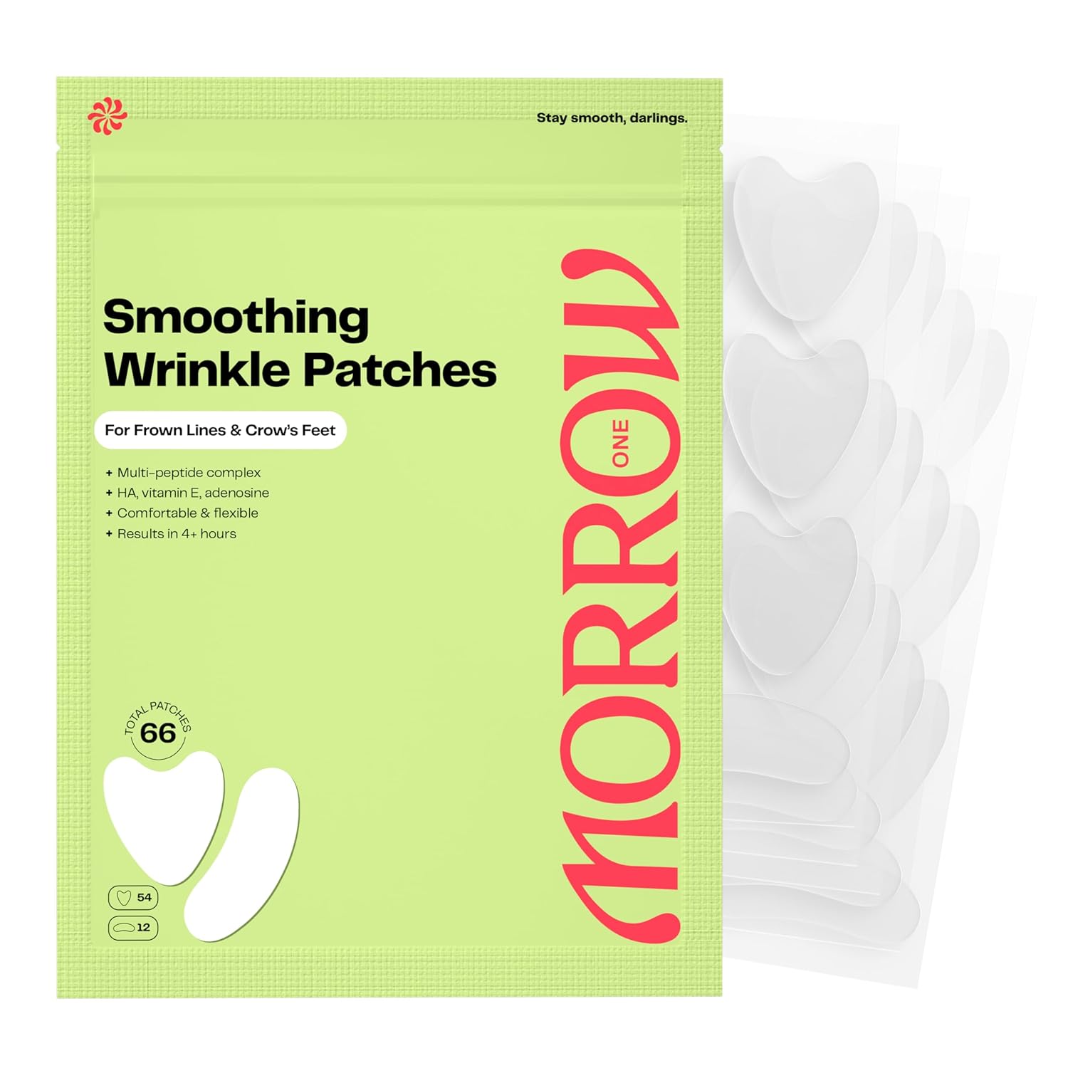 Morrow One - Peptide-Infused Smoothing Wrinkle Patches - Overnight Patches for Smoothing Fine Lines and Wrinkles, Anti Aging Stickers for Crow's Feet, Elevens, Smile Lines (66 Count)