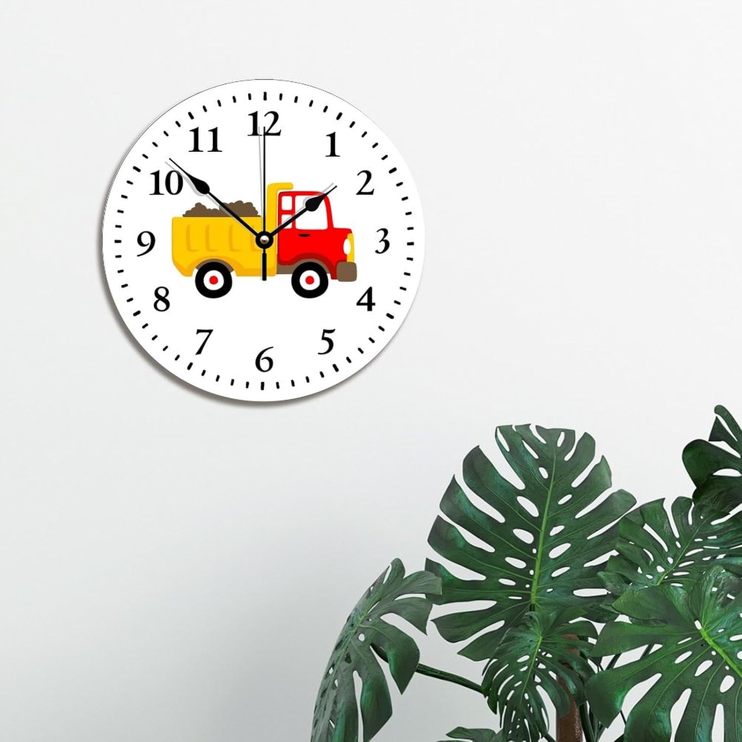 ArogGeld Cartoon Dump Truck Clock Vehicle Boys Room Nursery Large Wall Clocks Battery Operated 12 Inch Retirement Home Decor Wall Decor for Kitchen Bedroom Living Room Office