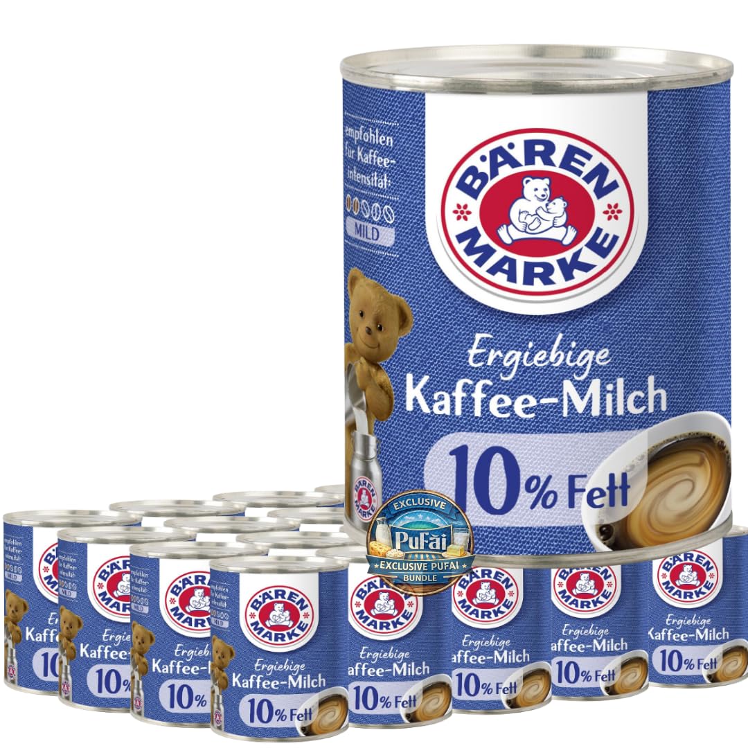 PUFAI Bundle – Bärenmarke Kaffeemilch 10% Fett 340 g x 20 | Kondensmilch für Kaffee & Heißgetränke | Ergiebige Milch im Großpack