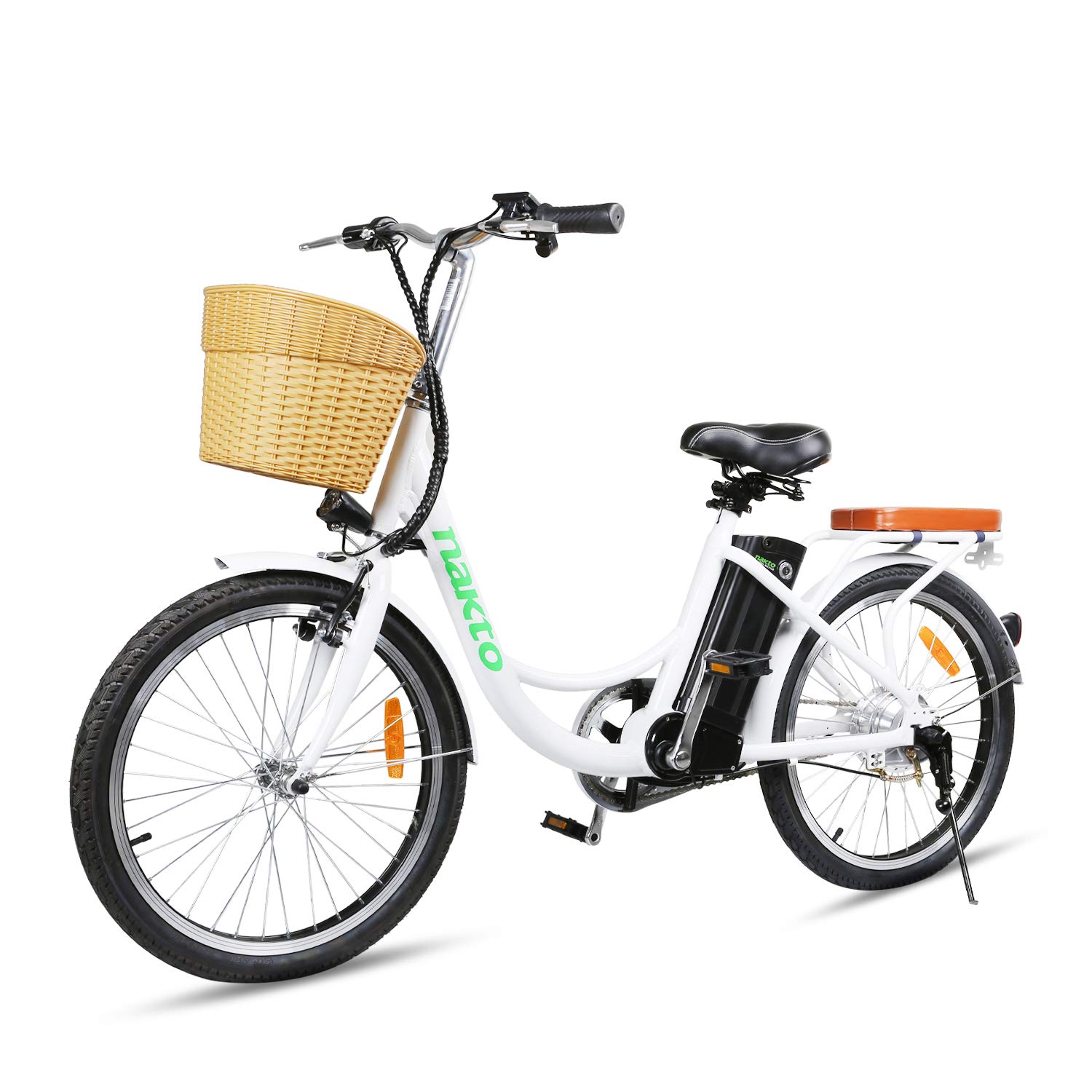 NAKTO Electric Bike for Adults Peak 500W Electric Bicycle with Basket Up to 24MPH 48 Miles City Commuter Ebike UL Certified High Brushless Motor, Speed Gear, Front Fork Suspension
