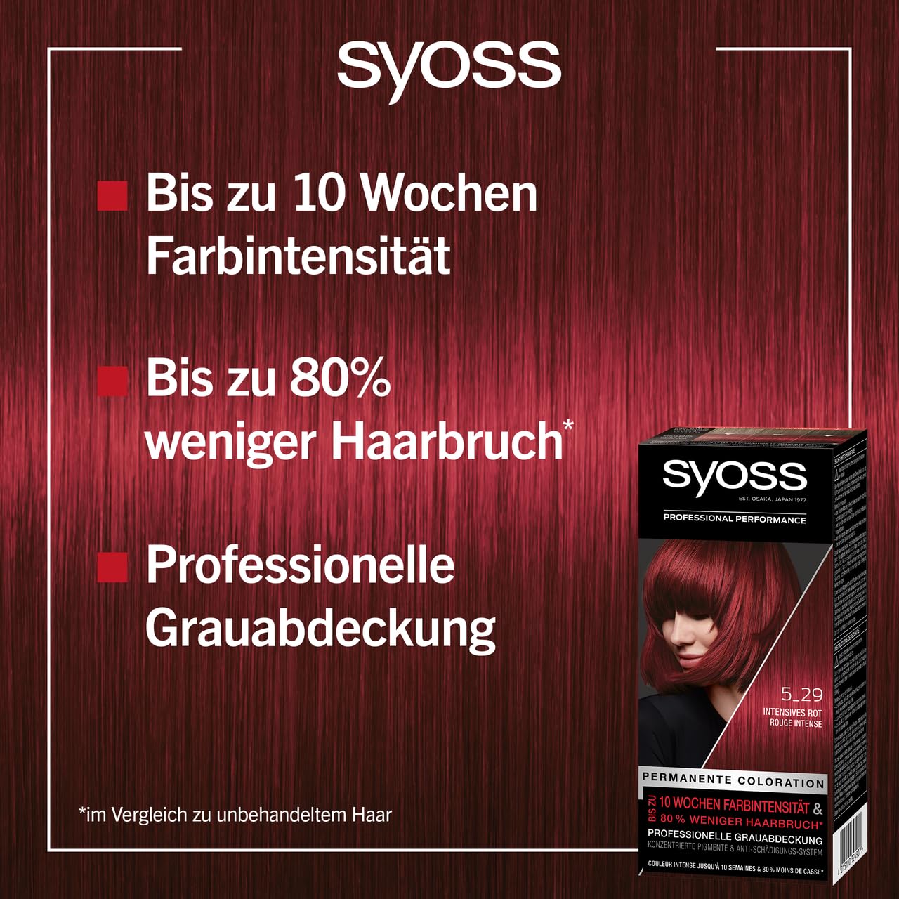 Syoss Color Coloration 5_29 Intensives Rot Stufe 3 (3 x 115 ml), permanente Haarfarbe für bis zu 10 Wochen Farbintensität und 70% weniger Haarbruch*